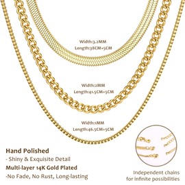 Dochais Women's Gold Necklace, 14K Gold-Plated Chain, Layering Snake Chain, Golden Choker Chain Set, Necklace, Women, Gold Jewellery, Brass