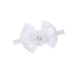 Baby Flower Chiffon Floral Headband with Bow Hair Band and Headwear BBG75 (-White Bow-)