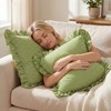 HunnmingRe 2 Pack Green White Striped Ruffle Throw Pillow Covers