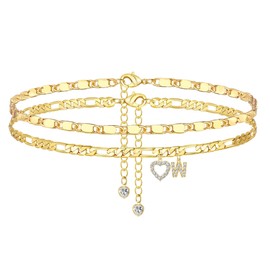YOFECIO Ankle Bracelets for Women,14K Gold Plated Initial Anklets Dainty Heart Letter Ankle Bracelets Layered Gold Anklets for Women Non Tarnish A to Z Summer Beach Jewelry