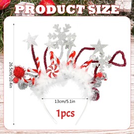 Mecctuck Christmas Headpiece, Christmas Headbands, Christmas Headband with Luminous Feather, Glittering Snowflakes Star, Christmas Hair Accessories for Girls Women Christmas Party Accessories