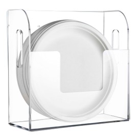 Acrylic Paper Plate Dispenser Wall Mounted, Paper Plate Organizer in Cabinet, Disposable Plate Storage Holder for Kitchen Countertop or Outdoor Picnics Party, Provide Adhesive Strip & Mounting Screws