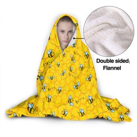 Honeycomb Cute Bee Yellow Hooded Blankets for Couch Sofa Throw Bees Wearable Blanket Super Soft Lightweight Warm Gift for Kids Women - 50"x60" for Teens