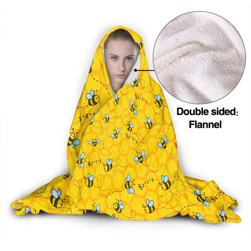 Honeycomb Cute Bee Yellow Hooded Blankets for Couch Sofa Throw
