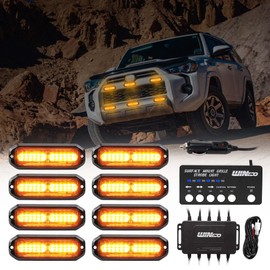 WINECO Emergency lights for vehicles, Emergency Strobe Lights Kit Surface Mount Grill Grille light Warning Lighthead 22 Flashing Modes for Off-Road Volunteer Vehicles ATV Trucks 8PCS 12 LED Amber