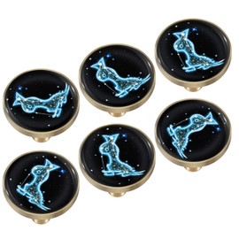 Amogeeli Glowing in Dark Zodiac Glass Brass Cabinet Drawer Knob Pull Handles with Screws Pack of 6