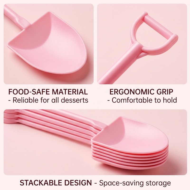 80Pcs Mini Shovel Spoons, Shovel Spoons for Desserts, Pink Plastic