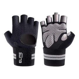 Elite Fitness Guantes con muñequera para Levantamiento de Pesas, Transpirables y Comodos, Ideales para Gimnasio y Crossfit (Negro, Grande)