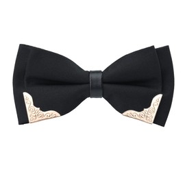 Alizeal Men's Pre-tied Golden-Metal-Edged Two-Layer Bow Ties (Black)