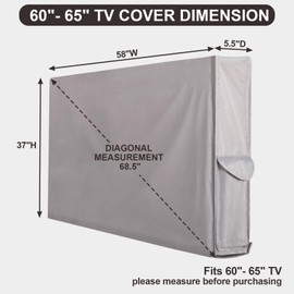 PureFit Outdoor TV Cover - 65 inch Waterproof Weatherproof TV Protector Enclosure for Flat Screens, Fits up to 58"W x 37"H x 5.5"D, Grey