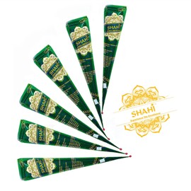 Shahi 6 Pack 100% Natural Henna Cones, Ready to Use Organic Henna Paste Cones, Mehandi Cone Made From Triple Sifted Henna Leaf Powder, Long-lasting Henna Paste for Festivals, Chemical-free