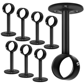 TOKPLNU Ceiling Mount Curtain Rod Bracket, 8 Pack Heavy Duty Curtain Rod Holders, Black Ceiling Curtain Hooks Hangers, Stainless Steel, Closet Rod Support Wall Brackets for 1 Inch Poles