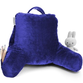 Clara Clark Reading Pillow for Kids, Small Back Pillow for Sitting Up in Bed, Memory Foam Back Support Pillow, Reading Pillows for Sitting in Bed, Royal Blue Gaming Pillow with Arms and Pockets