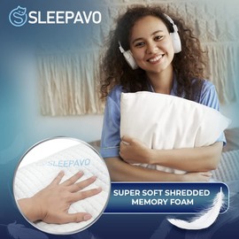 Sleepavo Shredded Memory Foam Pillows - Gel Cooling Queen Size Set of 2 - Extra Firm