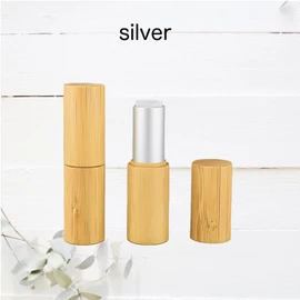 [sunbobby] Bamboo Bamboo Lip Case Gold Lip Balm Refill Container for 0.5 inch (12.1 mm), Handmade Cosmetics, Lipstick, Drawing, Empty, Bamboo Equipment, Cosmetic Craft (5, silver)