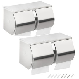 2Pack Double Roll Toilet Paper Holder Dispenser with Shelf Storage-Commercial 2-Roll Side by Side Stainless Steel Toilet Tissue Holder/Dispenser Wall Mount for Bathroom/Restroom-Brushed Finish
