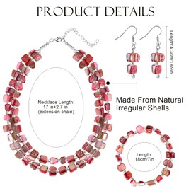 WINSENET Seashell Necklaces Earrings Costume Jewelry Sets for Women Irregular Shell Necklaces for Women Mother Jewelry Set Pink