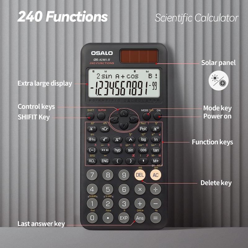 OSALO Scientific Calculator 240 Functions 2-line Display with Slide-on Cover