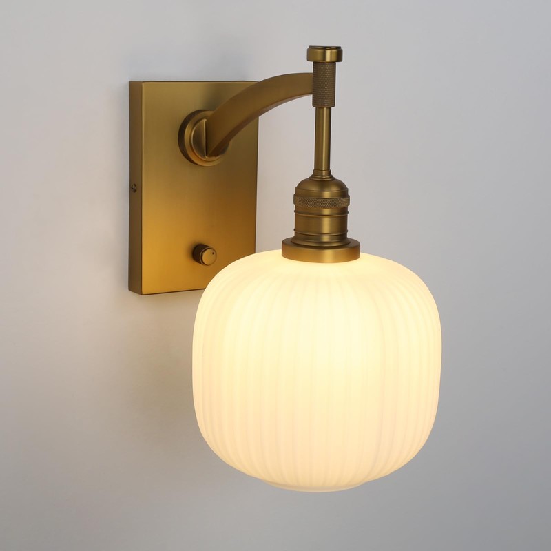 Pathson Milk White Glass Wall Sconce with Switch, Hardwired Wall