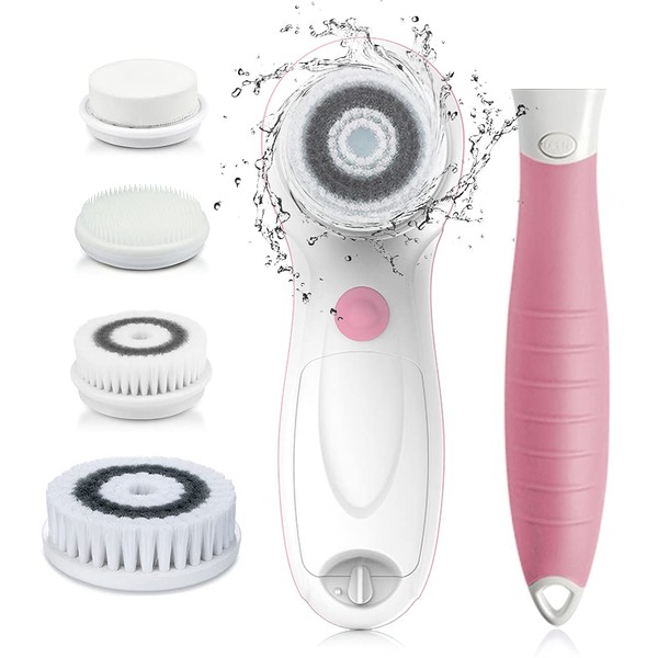 TouchBeauty | Electric Shower Brush Rotating Spa Massage Brush Face Body Cleaning Set with Removable Handle and 4 Deep Cleaning Brush Heads - AG-07599PK