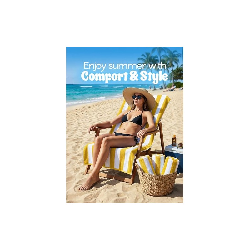Oversized Cabana Beach Towels Set of 4 - Soft Cotton,