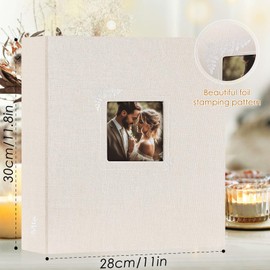 Lanpn Scrapbook Photo Album 8.5x11, Linen Window Design Cover Top Load 3 Ring Folder Binder Photobook Photo Book 8.5 x 11 inch with 30 Plastic Sleeves 60 Pages Black