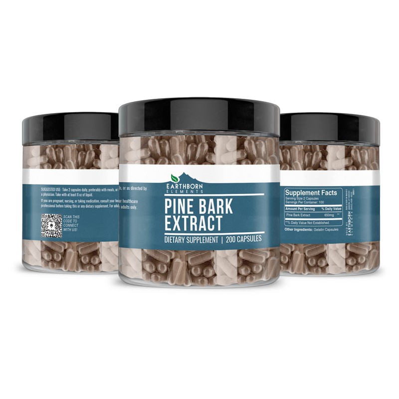 Earthborn Elements Pine Bark Extract, 200 Capsules, Pure & Undiluted,