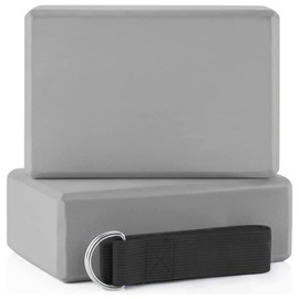 Bloques de Yoga de Alta Densidad 9 "x6 "x4", Bloque Para Yoga o Pilates, Yoga Blocks con Correa para Apoyar y Profundizar Posturas, Superficie Ligera, Resistente al Olor y Antideslizante para Yoga, Pilates y Meditación, Gris