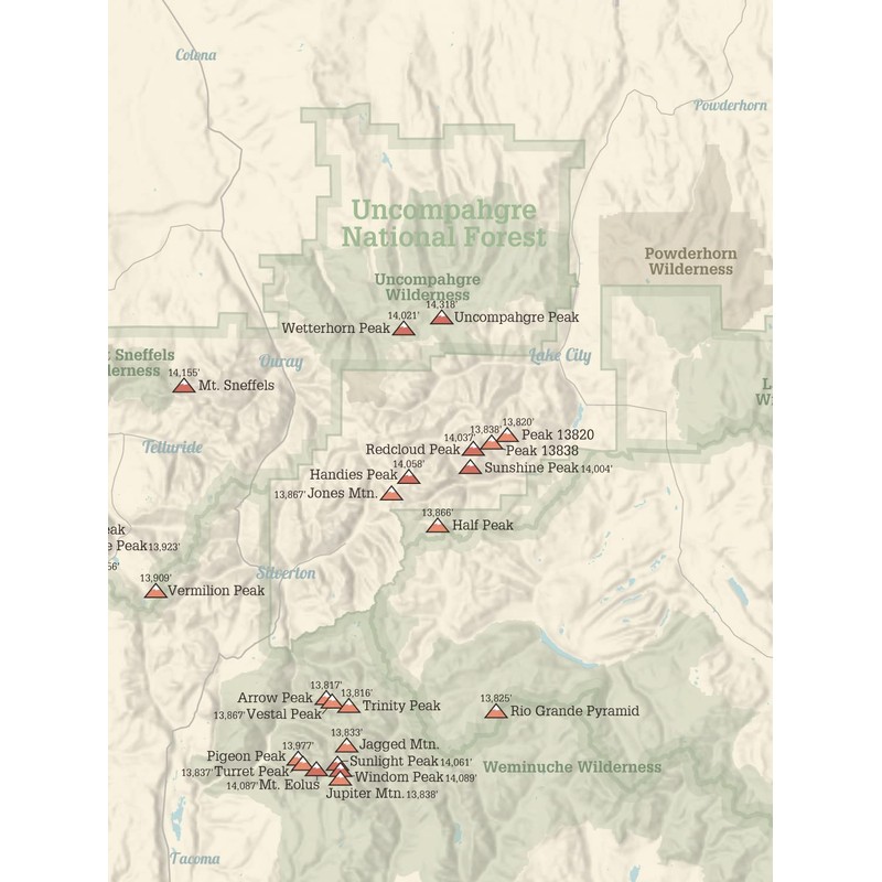 Best Maps Ever Colorado Centennial Peaks Checklist Map 18x24 Tan