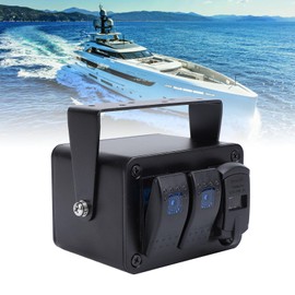 WODHMIEY 2 Gang Rocker Switch Box, 12V PD Type C and QC 3.0 USB Voltmeter, Waterproof Aluminum Panel, 12V SPST ON Off Switch, Fit for Boats Cars RVs Trucks