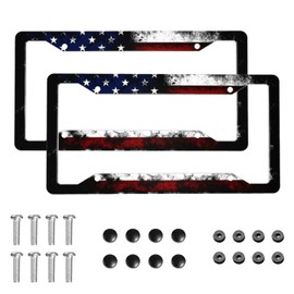 American Flag License Plate Frame 2 Pack License Plate Holder Universal Aluminum License Plate Cover Car Accessories for Decor with Screw for Women Man 12.3 X 6.3 Inch