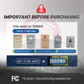 2 for Multi Code Gate Opener Remote, 3060 MCS306010,3089 308911, Multicode Garage Door Opener, 3-Year-Warranty