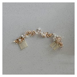 corona nupcial Peineta de pelo largo de novia de circón brillante, flores blancas hechas a mano, accesorios for el cabello de boda, enredadera de hoja de oro, tocado for mujer, joyería tocado