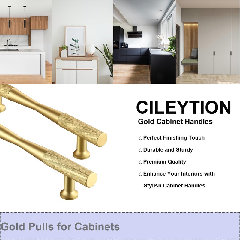 CILEYTION 10 Pack Gold Matte Gold Cabinet Handles, 96mm x