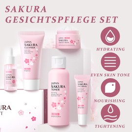 Sakura Face Care Set, Sakura Skin Care Set for Girls and Women, Face Care Gift Set, Face Cleansing & Moisturising Sakura Skin Care Set (5 Pieces)