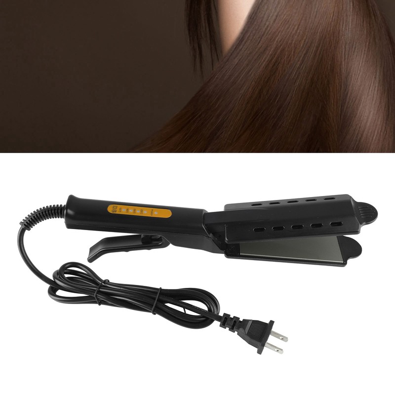 Hair Straightener Wide Steam Flat 4 Level Adjustable Temperature Black