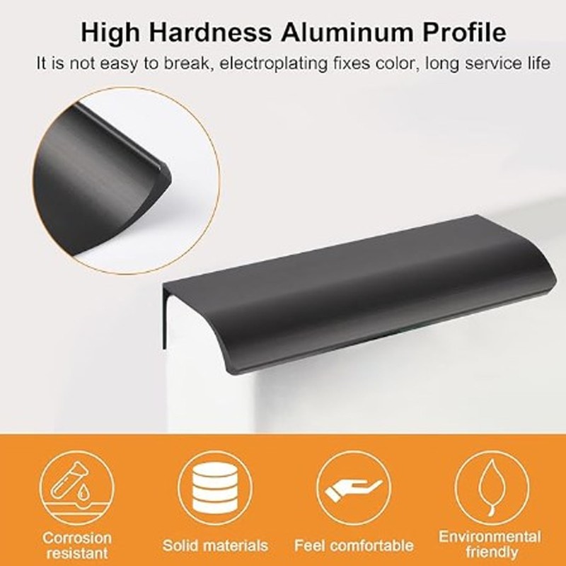 10 Pcs Finger Edge Pull Black Modern Aluminum Alloy 1mm