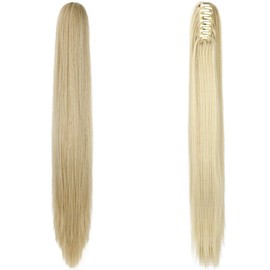 Felendy Ponytail Extension Claw 20" Light Blonde Mix Bleach Blonde Straight Clip in Hairpiece One Piece A Jaw Long Pony Tails for Women