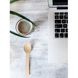 DON PALILLO - 100 Disposable Wooden Spoons Individually Wrapped in Kraft Paper Ideal for Coffee, Infusions, Desserts Biodegradable