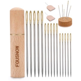 FOUSNOW FOUSNOW 19 Pcs Hand Sewing Needles Kit, Assorted Sewing Needles with Wooden Sewing Needles Cushion, Needle Threaders for Hand Sewing, 3 Sizes Hand Stitching Needles for Sewing Repairing Craft