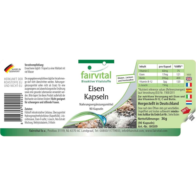Fairvital | Eisen Kapseln plus Vitamin C, Biotin u. B12
