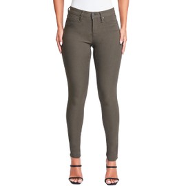 YMI Women's Hyperstretch Mid-Rise Skinny Jeans, Dark Olive, L