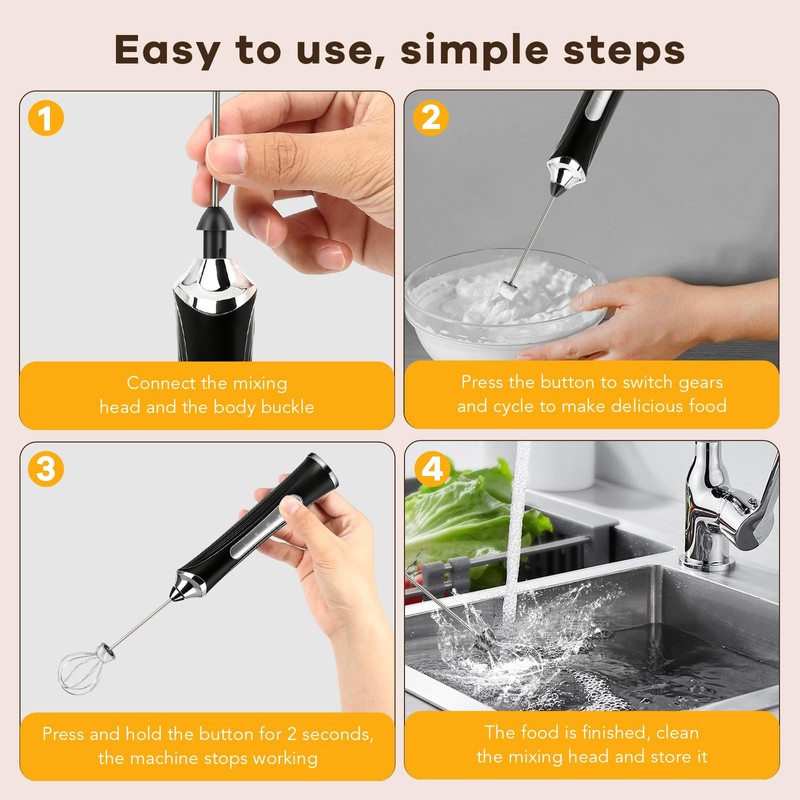Milk Frother Handheld Rechargeable with Stand Frother Wand Foam Maker
