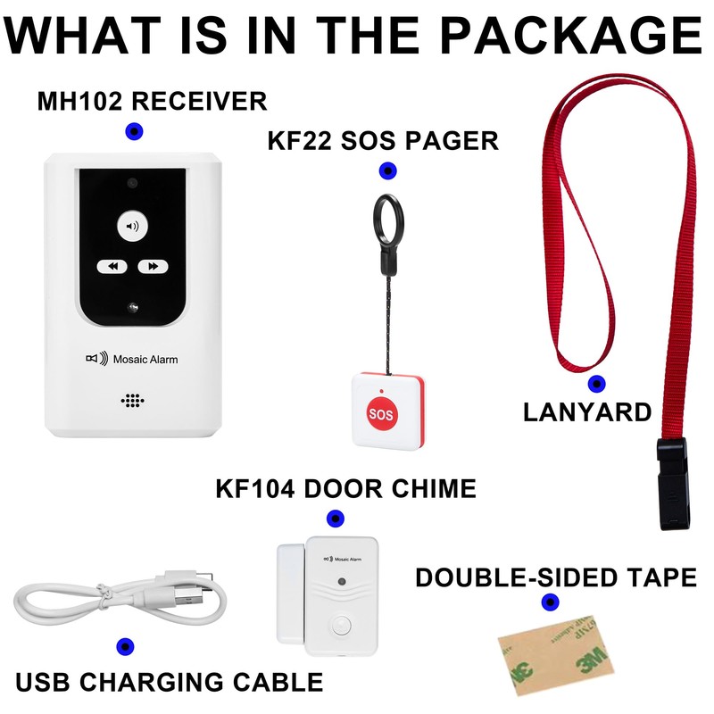 2-in-1 Kit-Elderly SOS Call Panic Button Waterproof Caregiver Pager Nurse