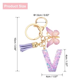 uxcell Initial Letter Keychains, Resin Cute Butterfly Tassel Pendant Accessory for Women, Alphabet Key Ring for Purse Handbags Backpack, Purple-V