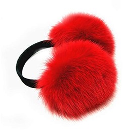 Hima 100% Real Fox Fur Winter Earmuff, Made in US (Red)