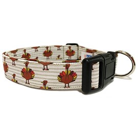 CritterGear Adjustable Dog Collar in Holiday Thanksgiving Turkeys (Handmade in The U.S.A