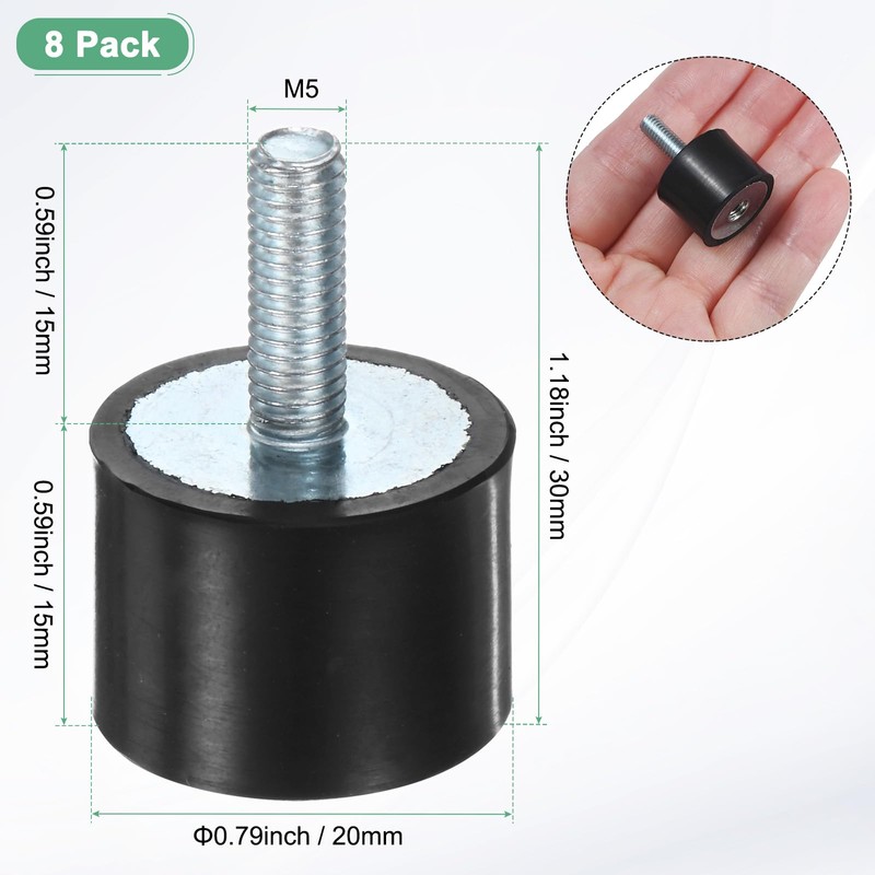 M METERXITY 8-Pack Rubber Mounts D20mmxH15mm Male/Female Vibration Isolators Cylindrical