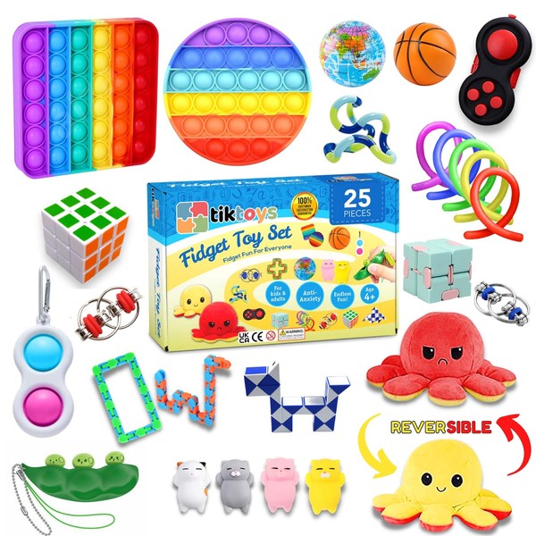 tiktoys Fidget Toys Pack, 25Pcs Fidget Toys Cheap, Anxiety Relief Toys for Kids Adults, Sensory Fidget Toy Box, Sensory Toys For Autism With Pop it, Fidget Pack, Mystery Box, Kids toys