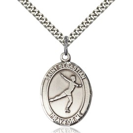 Bonyak Jewelry Saint Medal Collection Sterling Silver St. Sebastian/Figure Skating Penda 1 x 3/4 inches with Heavy Curb Chain